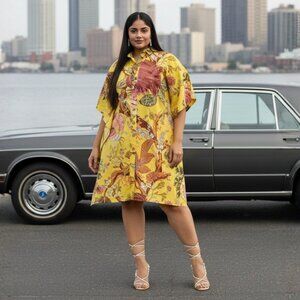 Gypsie Blu Stylish Short Caftan Dress Plus Size Cotton Button Down Tunic Top